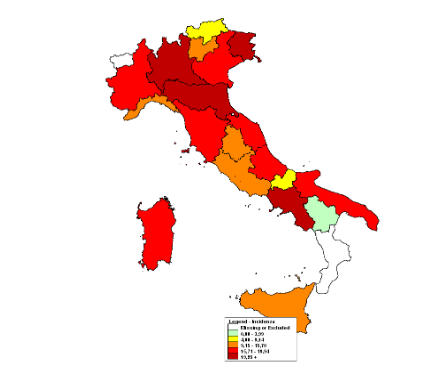 La mappa a colori del contagio da influenza (Fonte: Rapporto RespiVirNet)