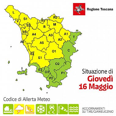 La mappa dell'allerta della Regione Toscana