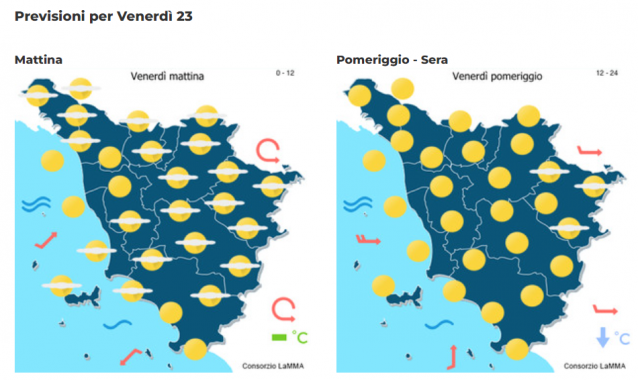 Le previsioni meteo per il 23 Giugno (Fonte: Consorzio Lamma)