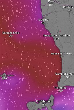 Il fronte perturbato a mezzanotte sulla costa